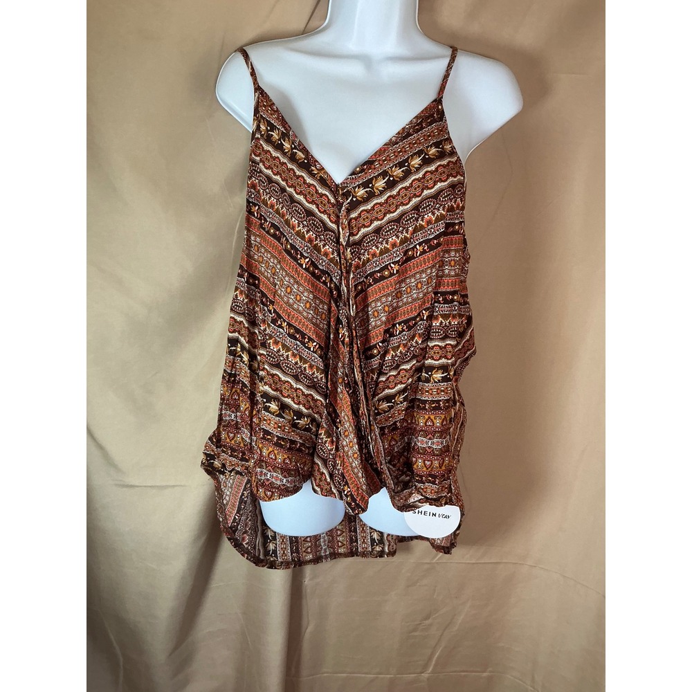 SHEIN CURVE Camisole Women 3XL Brown New Boho Draped Front V-Neck Rayon Top